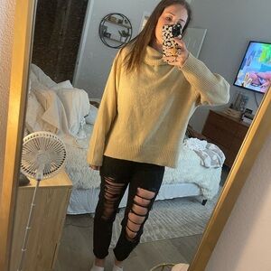 Turtle Neck Tan Sweater Pink Lily